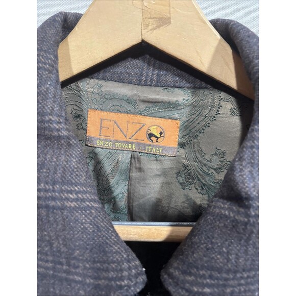 ENZO Tovare Italy Wool Zip/button Front Car Coat Brown Check Lined - Picture 4 of 13